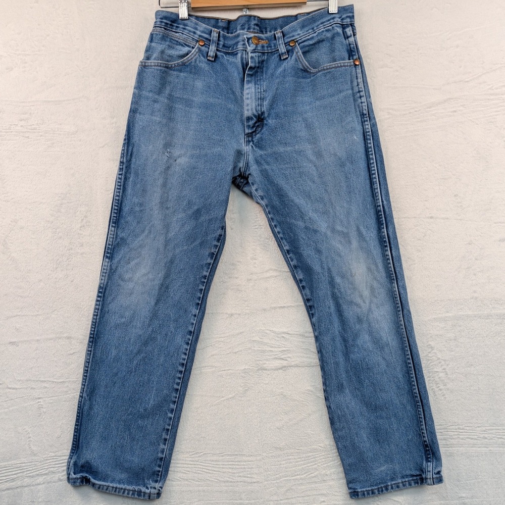 VTG Wrangler Jeans Mens 34x30 Blue Straight Leg Western Cowboy Cut Americana Y2K